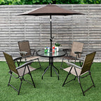 Moccha Set of 4 Patio Folding Chairs, Height Adjustable Sling Backrest Chairs with Armrest, Weather-Resistant Chairs Portable for Outdoor Indoor Garden Pool Beach, Deck Lounge Chairs, Brown