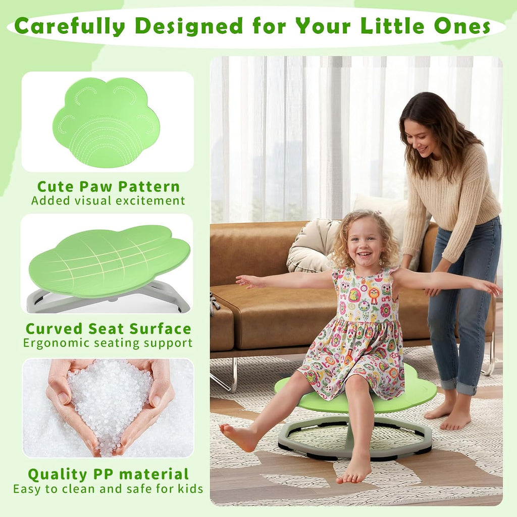 Costzon Sensory Chair, 360° Sit & Swivel Autistic Children Sensory Toy w/Non-Slip Metal Base for Training Body Coordination and Indoor Outdoor Use, Spinning Chair for Autistic Kids (Green,Cat Paw)