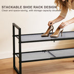 Expandable Shoe Rack,2 Tier Adjustable Metal Shoe Shelf for Closet,Sturdy Free Standing Shoe Storage for Door Entrance,Bedroom,Small Spaces,Black