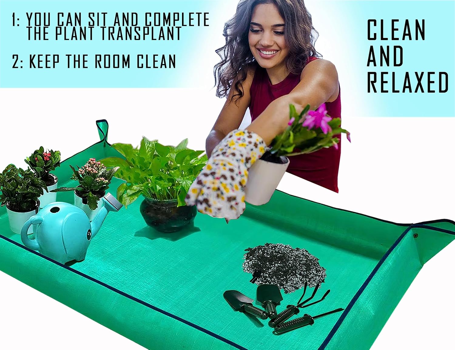 BIUWING Extra Large Plant Repotting Mat,Thickened Waterproof for Indoor Plant Transplanting and Mess Control,Foldable Succulent Portable Gardening Mat (43'*30',Green)