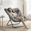 Grezone Folding Comfy Saucer Chair,Soft Faux Portable Folding Bedroom Chair for Bedroom, Dorm Rooms, Apartments, Lounging, Garden,Grey