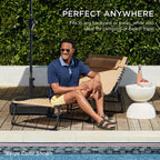Best Choice Products Patio Chaise Lounge Chair, Portable Outdoor Folding Recliner for Lawn, w/ 8 Positions, Handles, 300lb Capacity - French Blue/White