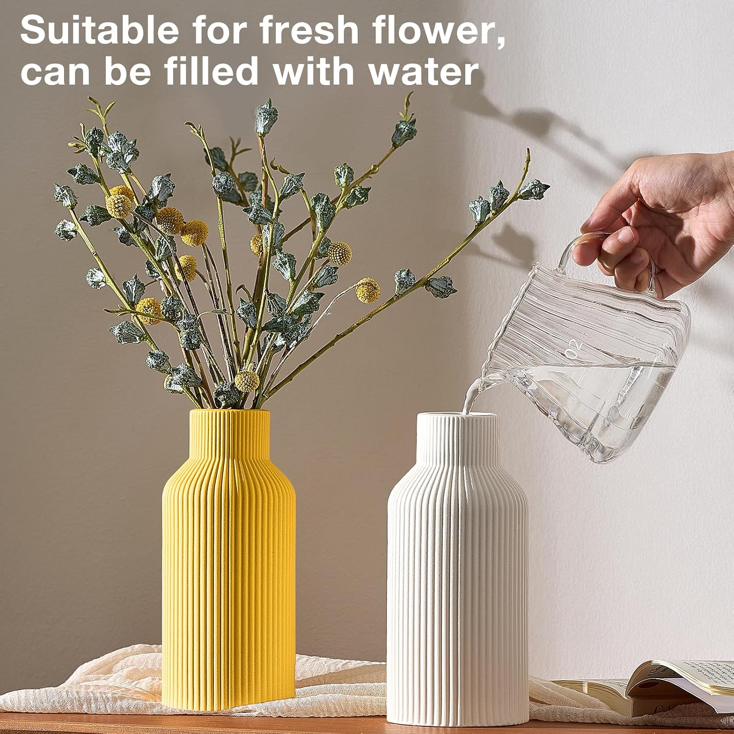 Mfacoy Ceramic Flower Vase, Minimalist Decor, Modern Home Decorative Vase, 8 in Small Pampas Grass Vases For Kitchen, Bedroom, Office, Living Room, Bathroom, Shelf Centerpiece Table Decorations (Pink)