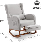 Nursery Rocking Chair with Footrest, Glider Rocking Nursing Chair Indoor, Upholstered Accent Nursery Glider Chair Rubber Wood Legs for Baby Nurser, Bedroom, Living Room, Light Gray