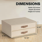 Bigso Birger 2 Drawers - Desktop Drawers for A4 and Letter Size Papers and Documents - Tabletop Drawers with Leather Handles - 13.1 in x 10 in x 5.7 in - Cream