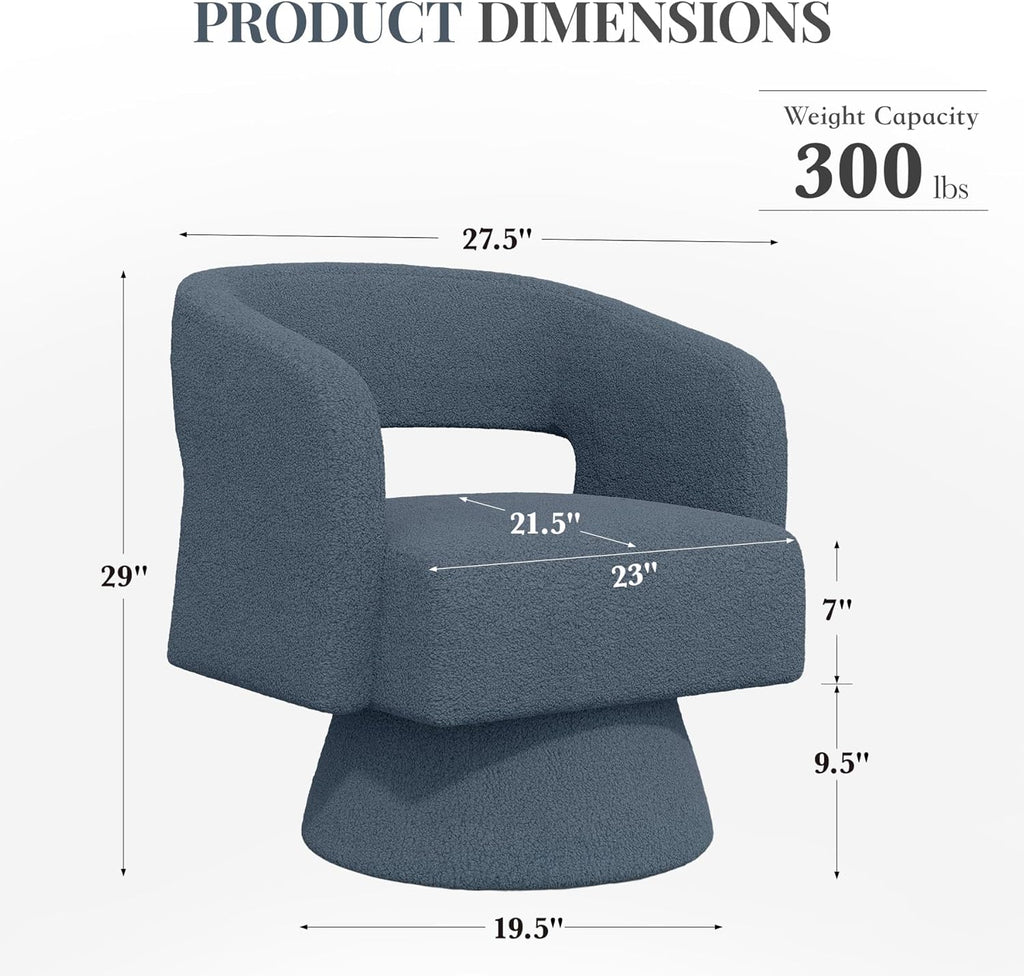Luxanimarion Swivel Barrel Accent Chair,Oversized Teddy Upholstered Round Swivel Chair,Modern Luxury 360 Degree Living Room Vanity Chair for Bedroom Office,Blue,4PCS