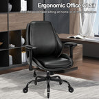 BEWISHOME Office Chair with Rubber Wheels, Big and Tall Office Chair, Ergonomic Office Chairs, Executive Desk Chair, Black PU Leather Computer Comfy Chairs with Lumbar Support, Adjustable Armrests