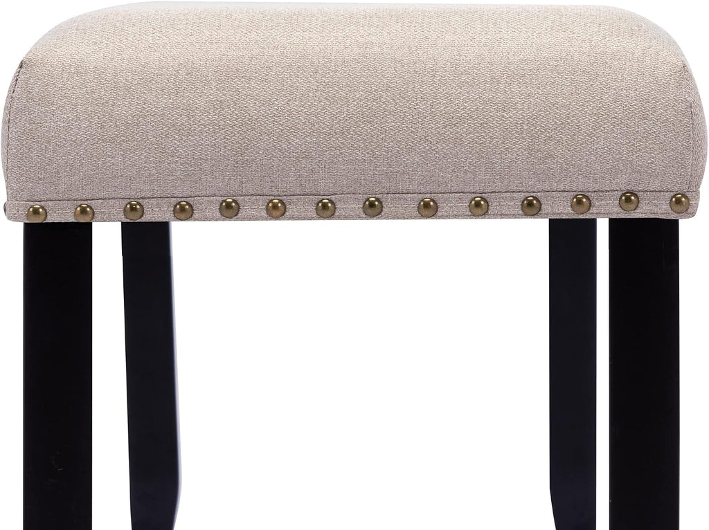 DUHOME Upholstered Entryway Bench, Fabric Bedroom Bench Ottoman Bench End of Bed Bench Dining Bench with Nailhead Trim Wooden Legs for Living Room Dining Room, Cream