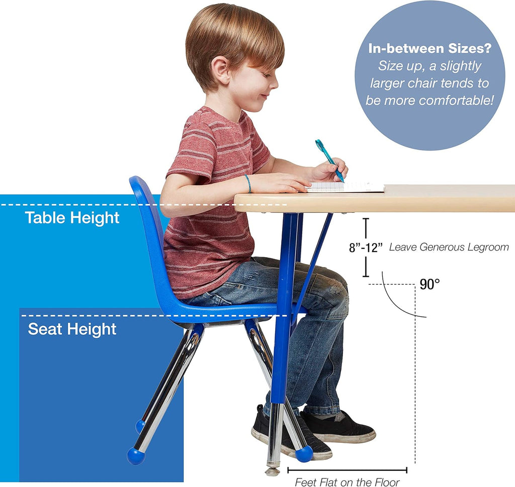 FDP 16" School Stack Chair, Stacking Student Seat with Chromed Steel Legs and Ball Glides for in-Home Learning or Classroom - Black (4-Pack), 10382-BK