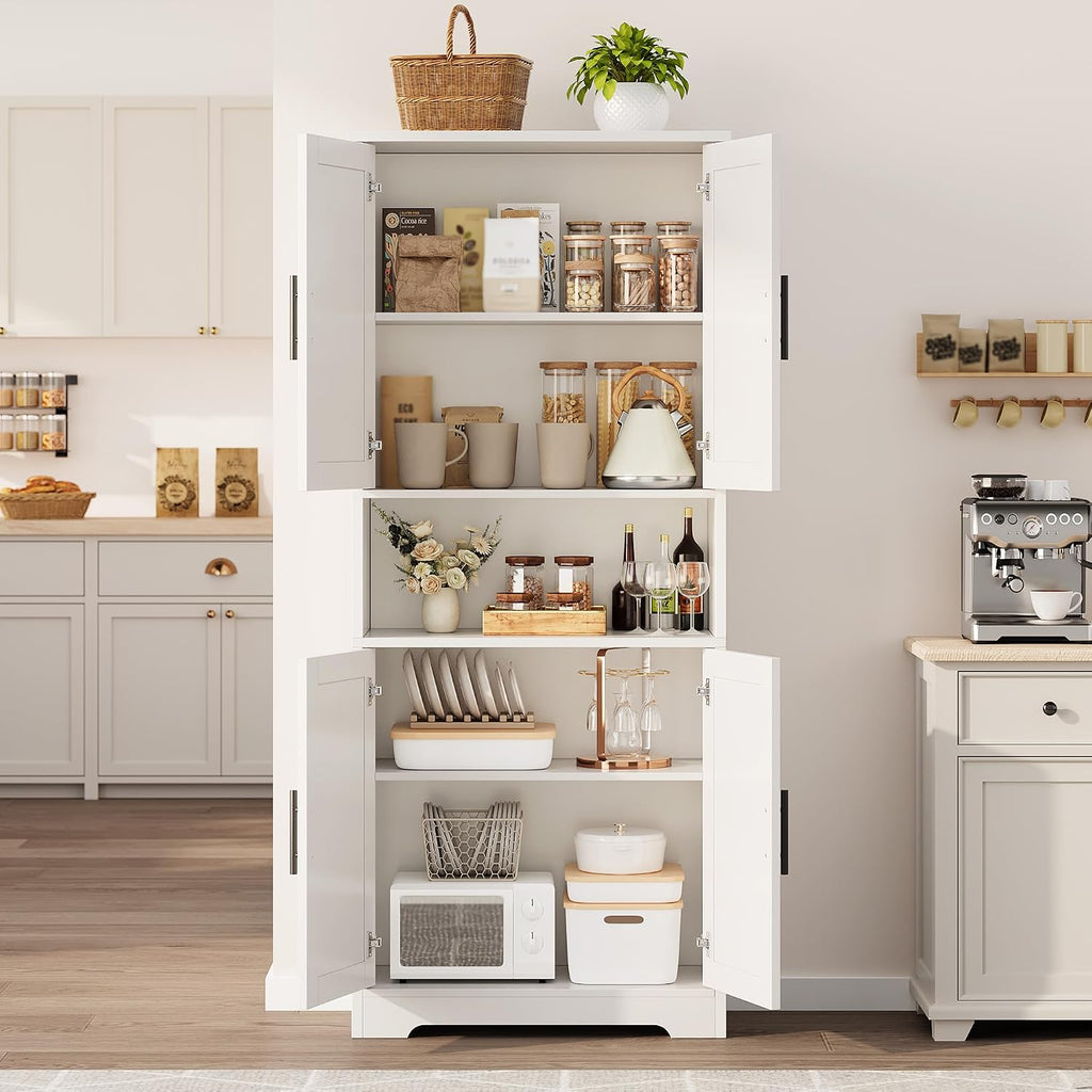 70“ Tall Kitchen Pantry Cabinet,Modern Kitchen Hutch with Microwave Stand & Adjustable Shelves,Ideal for Dining Room, Bathroom, Laundry Room - Modern and Functional Design.White.