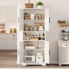 70“ Tall Kitchen Pantry Cabinet,Modern Kitchen Hutch with Microwave Stand & Adjustable Shelves,Ideal for Dining Room, Bathroom, Laundry Room - Modern and Functional Design.White.