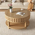 TesNus 31.5'' Round Coffee Table with Storage, Modern Wood Coffee Table for Living Room, Small Center Table with Hidden Compartment & Open Shelf, Farmhouse Boho Mid Century Coffee Tables, Natural Wood