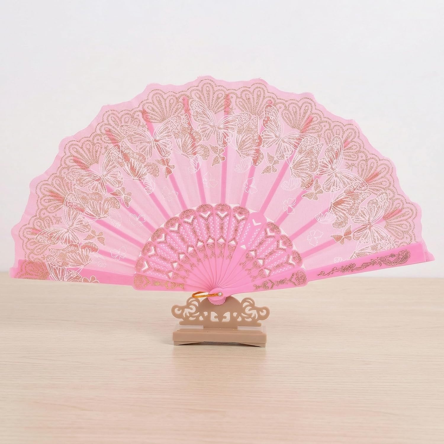 Butterfly Vintage Folding Fan Chinese Hand Fan Pink Cherry Blossom Dance Fan 24 cm for Hanfu Qipao Photo Props Stage Performance