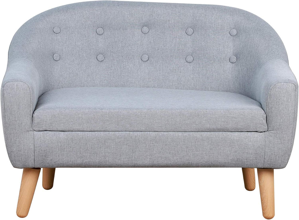 2 Seat Sofa Linen Fabric and Wooden e Sofa for and Toddlers Ages 3 7, 11" High Seat, Gray