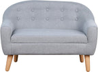 2 Seat Sofa Linen Fabric and Wooden e Sofa for and Toddlers Ages 3 7, 11" High Seat, Gray