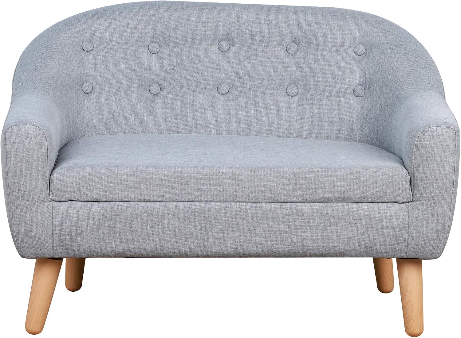 2 Seat Sofa Linen Fabric and Wooden e Sofa for and Toddlers Ages 3 7, 11" High Seat, Gray