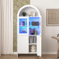 69" LED Tall Arched Kitchen Pantry Cabinet, Wood Kitchen Storage Hutch with 2 Large Drawers and Adjustable Shelves, Glass Dome Cupboard for Dining Room, Bathroom，Livingroom