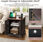 Farmhouse End Table, Rustic Wood Nightstand with Adjustable Shelf, 19.6" W Versatile Walnut Sofa Side Table with Barn Doors & Retro Hinges for Bedroom, Living Room (Grey-6x)