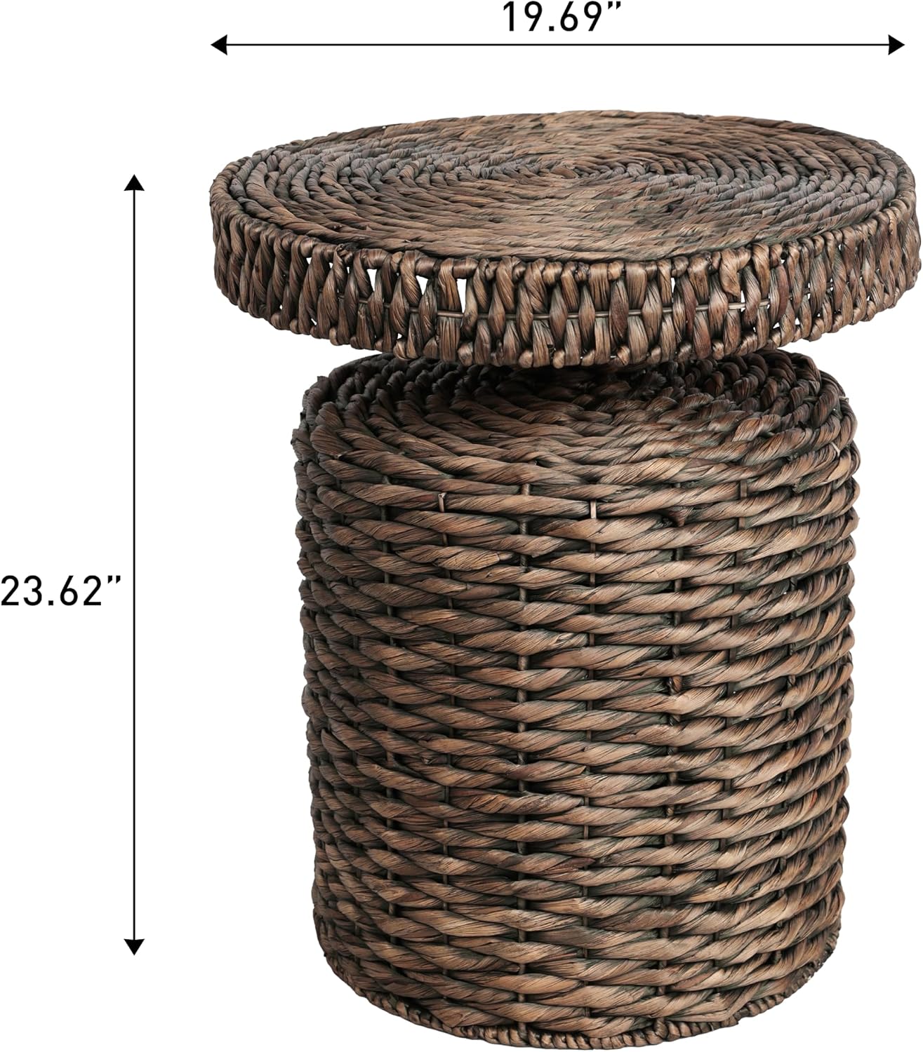 JONATHAN Y Marisol Round Brown Woven Water Hyacinth Side Table with Iron Frame, 24" Pedestal End Table for Living Room, Coastal Bohemian Accent Nightstand TBL2504B