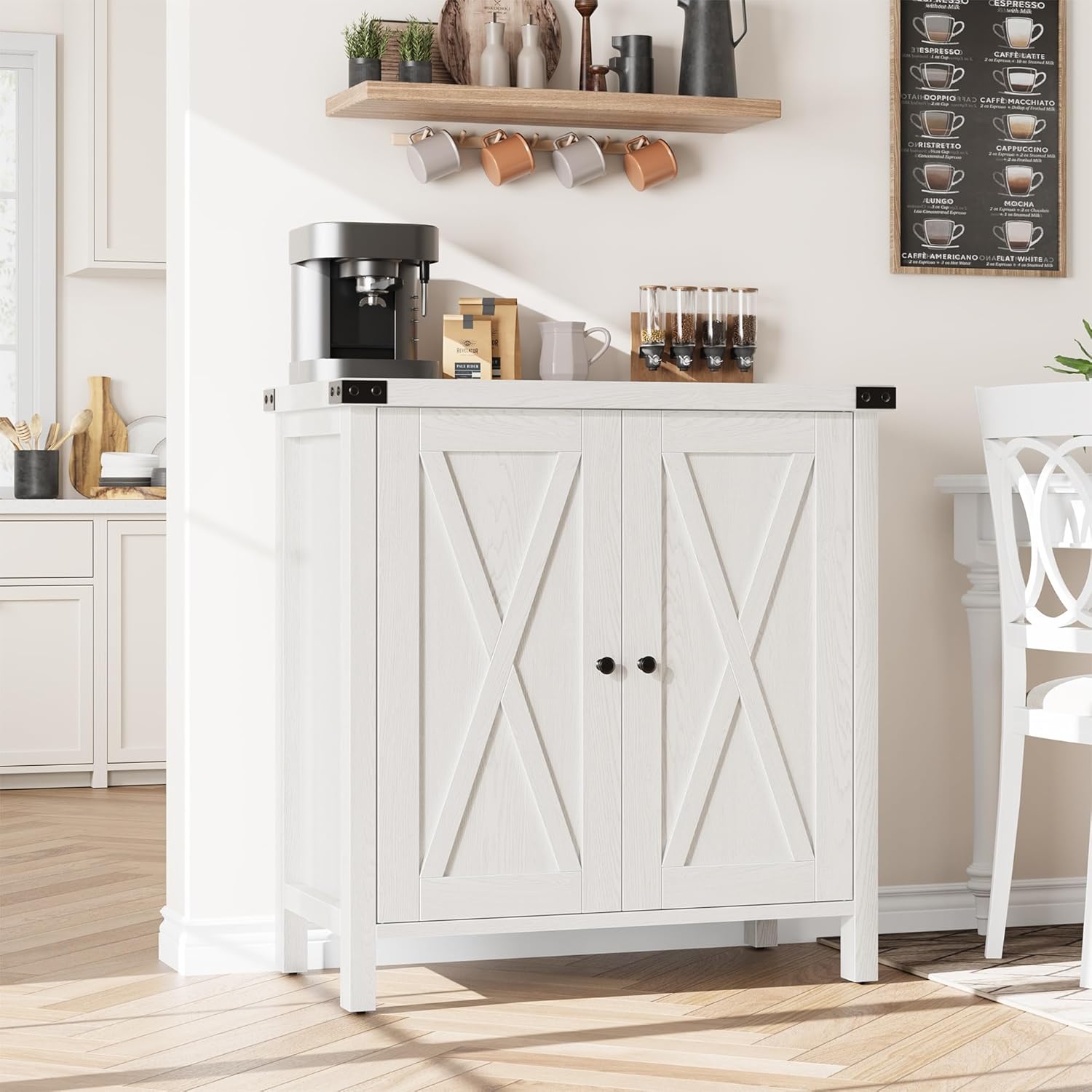 GarveeHome Small Storage Cabinet, Farmhouse Sideboard Buffet Cabinet with 2 Doors and Adjustable Shelves, Accent Entryway Console Cabinets for Living Room, Dining Room (Rustic White., 1 Pieces)