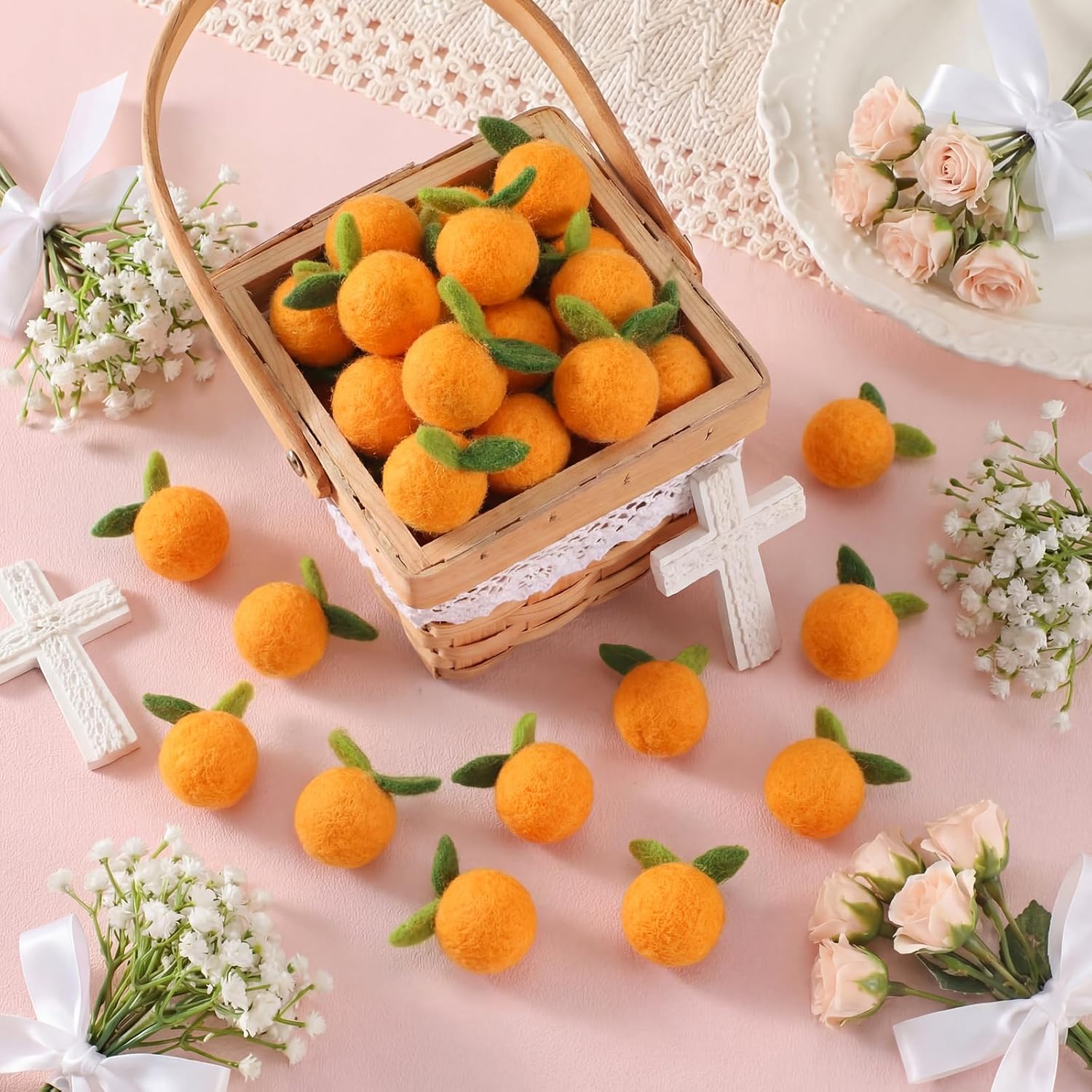 Moukeren 36 Pcs Little Cute Baby Shower Decorations Mini Artificial Fake Oranges Felt Clementines Decoration Cute Oranges Table Scatter for Birthday Baby Shower Gender Reveal Party Decor