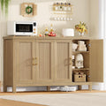 55" Buffet Cabinet with Storage, Large Sideboard Buffet Cabinet with 4 Adjustable Shelves, Modern Fluted Coffee Bar for Kitchen, Living Room, Natural