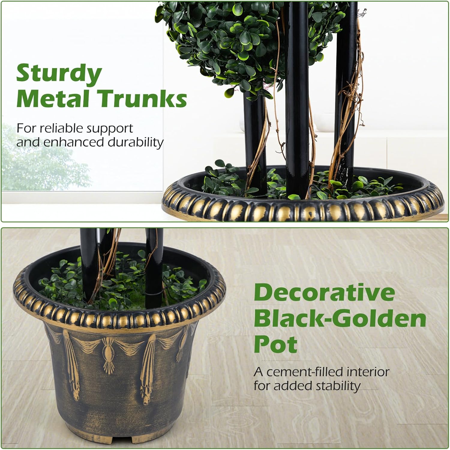 Goplus 3 FT Artificial Boxwood Topiary Tree, Sun-Protective Triple Ball Fake Plants Shrubs, Evergreen Faux Potted Plants for Indoor Outdoor Home Office Front Porch Decor