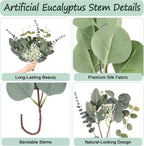 Consevisen 120 Pcs Eucalyptus Stems Artificial Flowers, 5 Kinds Mixed Faux Eucalyptus Leaves Greenery Stems Bulk for Wedding Bouquet, Table Centerpieces, Vase Floral Arrangements, Farmhouse Home Decor