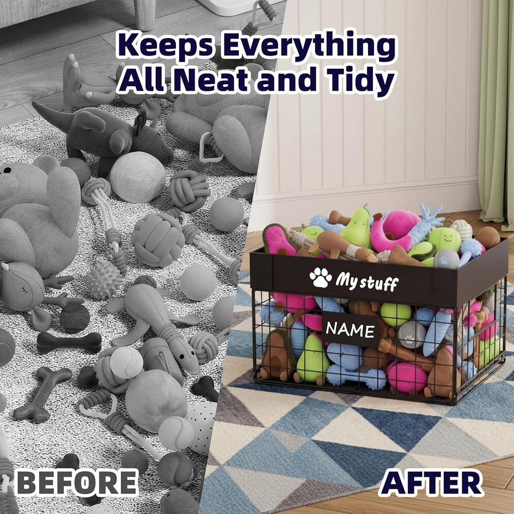 Kaiferty Indestructible X-Large Dog Toy basket, Chew-Proof Medium Toy Bin for Dogs, Pet Toy Bin Dog Metal Basket for Toys, Puppy Toy Storage Organizer Blankets, Toy Box for Living Room Area (Black)