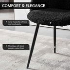NORDICANA Accent Chairs Set of 2, Fuzzy Sherpa Dining Chairs with Barrel Back, Upholstered Faux Fur Armchairs with Black Metal Leg, Living Room Chairs (Black)