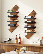 FAVOOSTY Wine Rack Wall Mounted 4 Bottle Pack, Creative Wine Racks Wood and Metal, Lightning Shaped, Home Decorative Storage Wine Rack, Brown