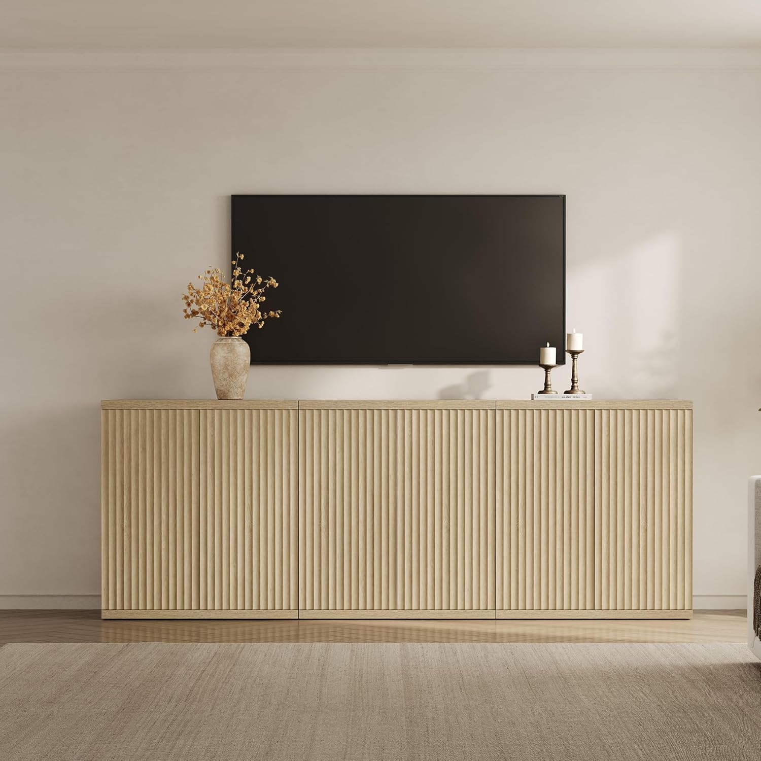 SICOTAS Buffet Cabinet with Storage Accent Sideboard Modern Credenza with Doors & Shelves Fluted Media Console Mid Century Coffee Bar Table for Living Room Kitchen Dining Room Hallway