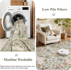 3x6 Washable Non-Slip Entryway Rug: Floral Indoor Runner Rugs Floor Carpet for Hallways Kitchen Bedroom Laundry Bathroom Beside Bed - Stain & Fade Resistant, Boho Botanical Design 3x6 Beige