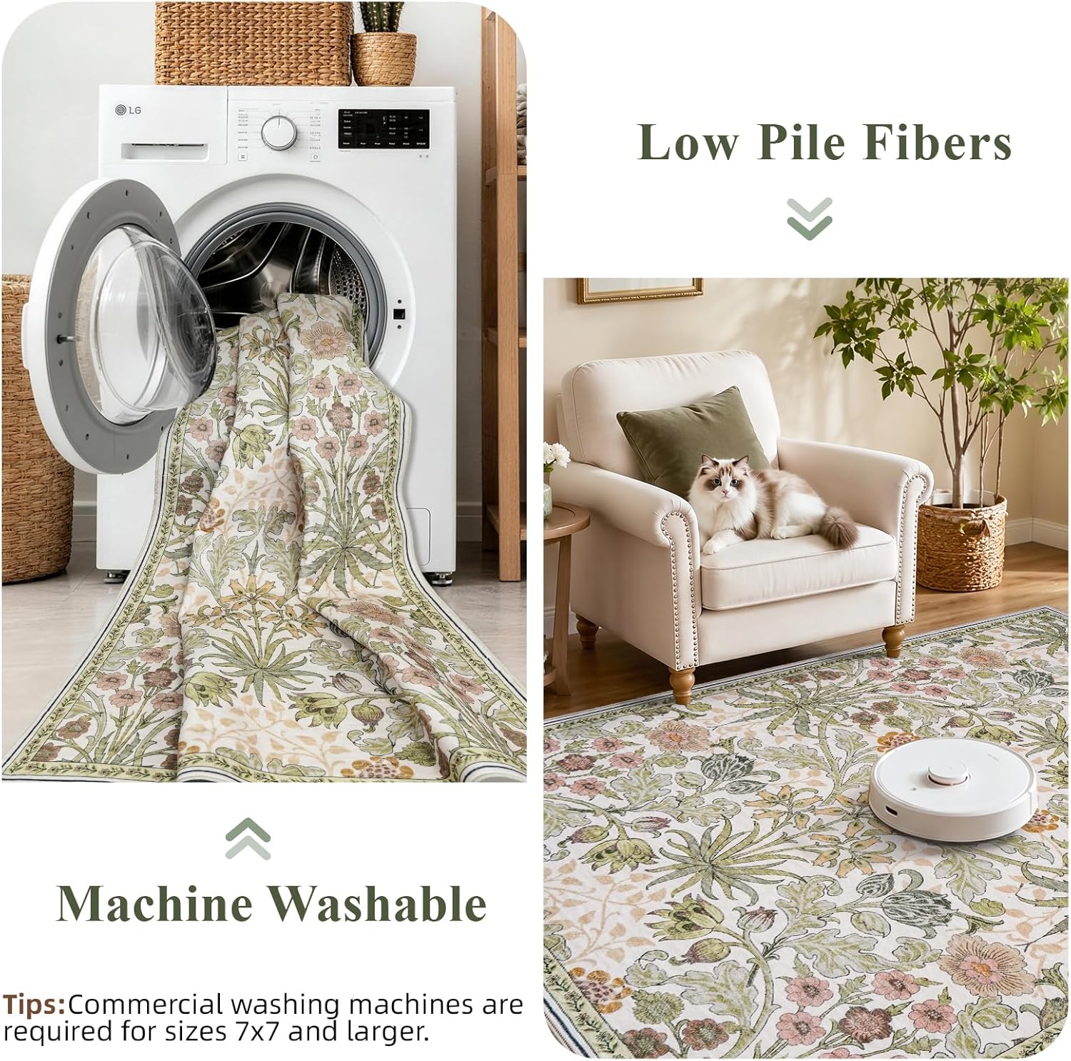 3x6 Washable Non-Slip Entryway Rug: Floral Indoor Runner Rugs Floor Carpet for Hallways Kitchen Bedroom Laundry Bathroom Beside Bed - Stain & Fade Resistant, Boho Botanical Design 3x6 Beige