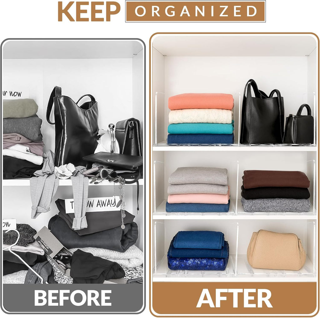 Adjustable Bag & Purse Organizer for Closet | Clear Shelf Dividers for Closet Organization, Vertical Handbag Separator for Sweater, Shirts & Clutches, Perfect for Bedroom, Living Room, Home