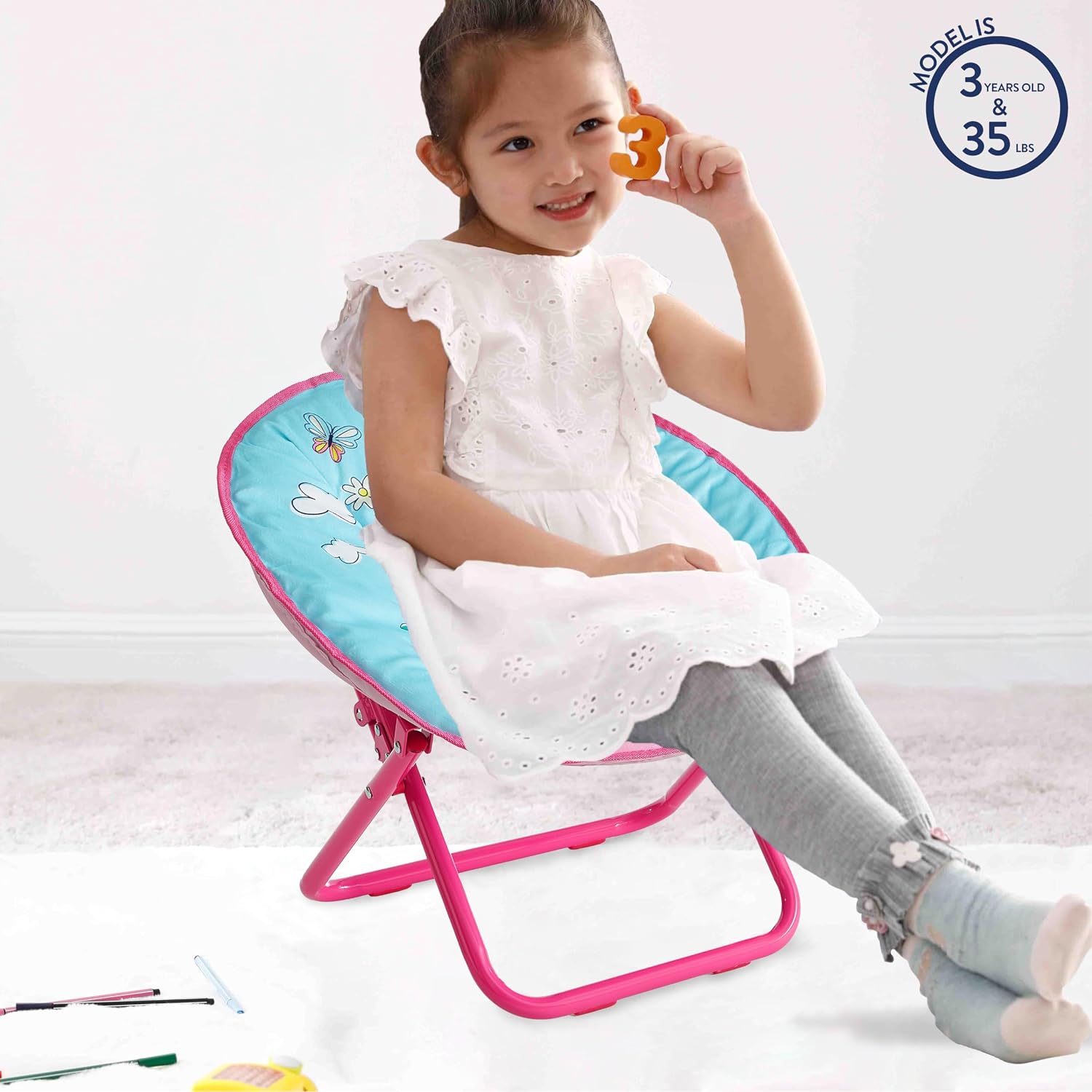 Idea Nuova 19” Folding Saucer Chair for Bedroom, Playroom, or TV Room, Toddler Chair with Foldable Metal Frame, Portable & Comfortable,Ages 3+,Peppa Pig