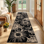 Findosom Hallway Runner Rug 2x8, Non Slip High-Low Textured Floral Washable Runner Rug with Rubber Backing, Boho Carpet Runner for Kitchen, Entryway, Bedroom, Laundry, Black & Beige
