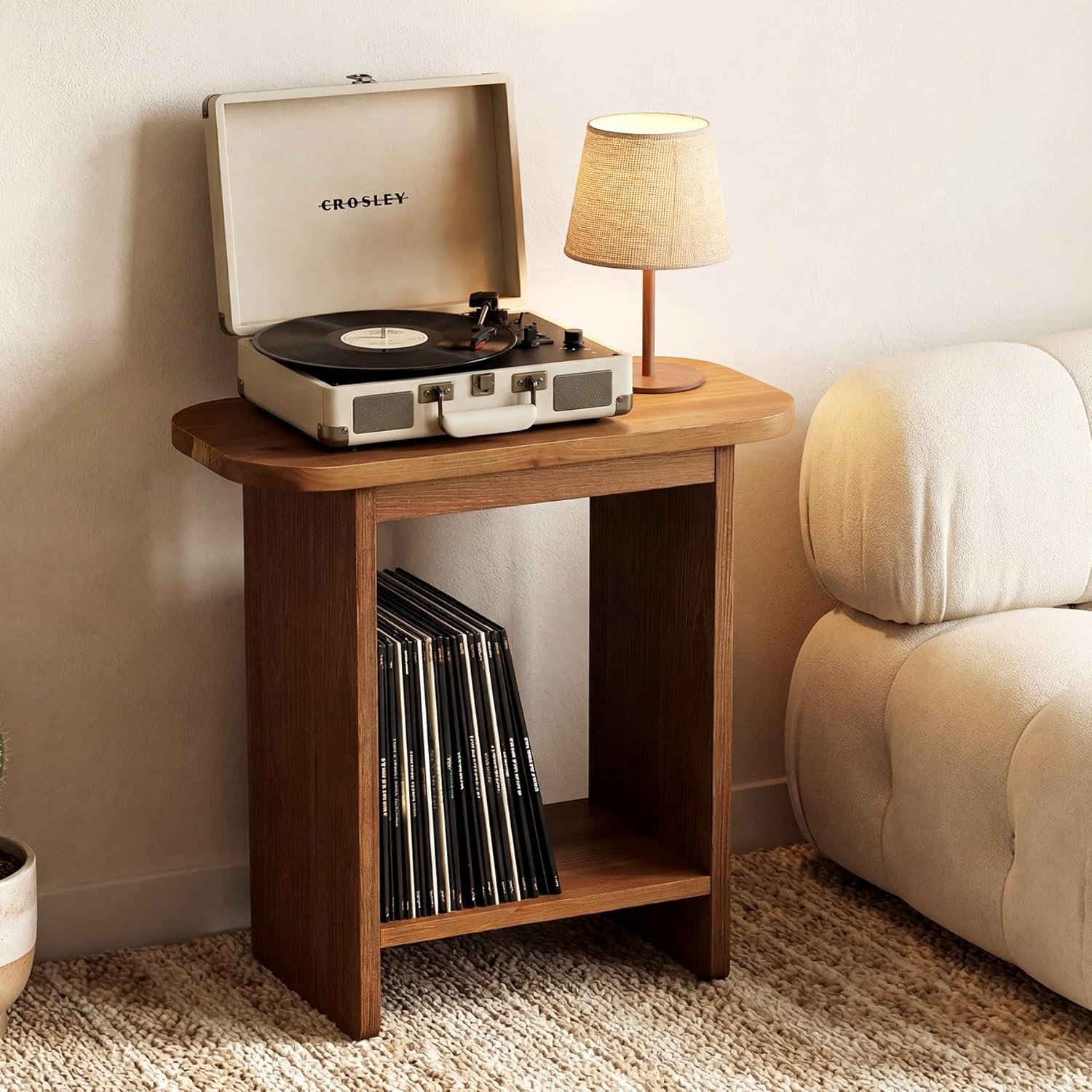 Genuine Solid Wood Side Table, H-Shaped 2-Tier End Table with Storage Shelf, Farmhouse Narrow Nightstand for Living Room, Bedroom, Couch & Armchair, Easy 30-Minute Assembly, Natural Brown