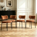 Boucle Dining Chair Set of 4, Mid Century Modern Upholstered Kitchen Chairs with Curved Backrest & Black Metal Legs, Round Dining Room Chairs, Brown