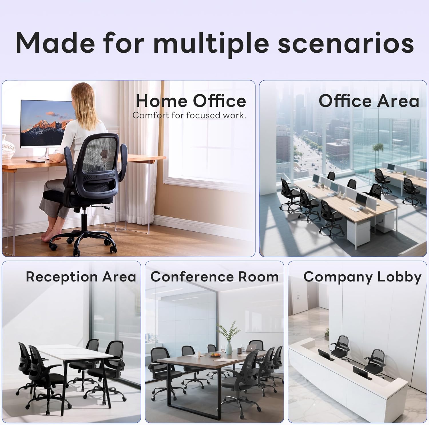 amseatec Ergonomic Mesh Office Chair, Flip-Up Arms, Adjustable Height, Breathable Mesh Back & Thick Cushion Seat, 360 Swivel Rolling Computer Desk Chair, BIFMA Certified, Supports 300 lbs, Black