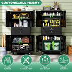 Garage Wall Cabinet, Wall Mounted Cabinet with Up-flip Door and Adjustable Shelf for Garage, Tool Room, Kitchen, Assembly Required (Black, 71''H-2 Doors & 2 Drawer)
