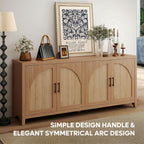 Bestier 70" Sideboard Buffet Cabinet with Storage, Boho Credenza Storage Cabinet, Farmhouse Arch Fluted Doors & Adjustable Shelves, Wood Long Buffet Cabinet for Living Room, Entryway, English Oak