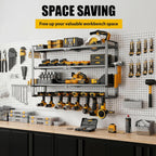 MOOMSINE Large Power Tool Organizer Wall Mount, 4-Tier Heavy Duty Metal Storage Rack Loads 400lbs, Battery Tools Hanger with 8 Cordless Drill Holder for Garage, Workshop, Pegboard, Shed
