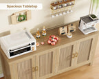 55" Buffet Cabinet with Storage, Large Sideboard Buffet Cabinet with 4 Adjustable Shelves, Modern Fluted Coffee Bar for Kitchen, Living Room, Natural