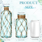 Chuangdi Set of 2 Coastal Glass Vases for Flowers TSITP Flower Vase with Boho Rope Small Sea Glass Jar Nautical Beach Bottle for Wedding Table Centerpieces Floral Arrangement Decor(Light Blue)