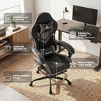 Gaming Chair with Footrest & Lumbar Support, PU Leather High Back Ergonomic Height Adjustable Swivel Office Desk Chair for Adults Gaming, Working, Black Grey