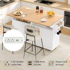 Einhomn 65" Kitchen Island with Power Outlet & Drop Leaf, Island Table for Kitchen with Trash Can Storage, Mobile Rolling Kitchen Islands on Wheels with Spice Rack, Towel Rack & 4 Side Hooks, White