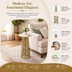 Gold Side Table with White Marble Top | Decorative Modern End Table | Aluminum Base | Accent Table for Living Room | 11x11x21.25
