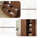 IRONCK Armoire Wardrobe Closet with 4 Drawers,71" Wardrobe Cabinet with Sliding Barn Doors, Tall Clothing Storage Cabinet with Hanging Rod and Shelves for Bedroom,Walnut