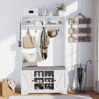 71" Hall Tree with Bench and Shoe Storage, Entryway Hall Tree with 2 Doors and 6 Adjustable Shelves, Cushioned Storage Bench with Coat Rack for Hallway, Living Room, Mudroom